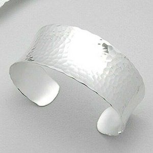 Italian 925 Sterling Silver Hammered Band Bracelet by Gwen